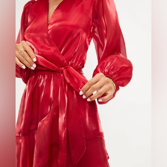 NWOT Vici Red Be The Love High Sheen Ruffle Mini Dress Sz Medium - Picture 5 of 14